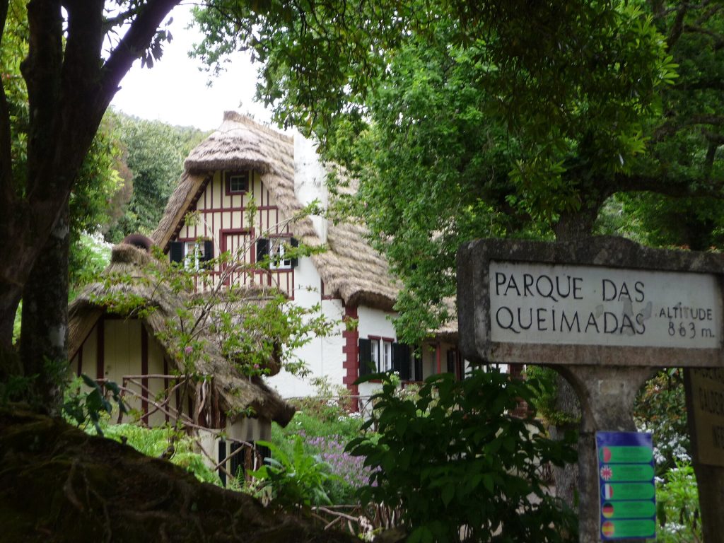 Traditional Queimadas park building surrounded by Madeira forest