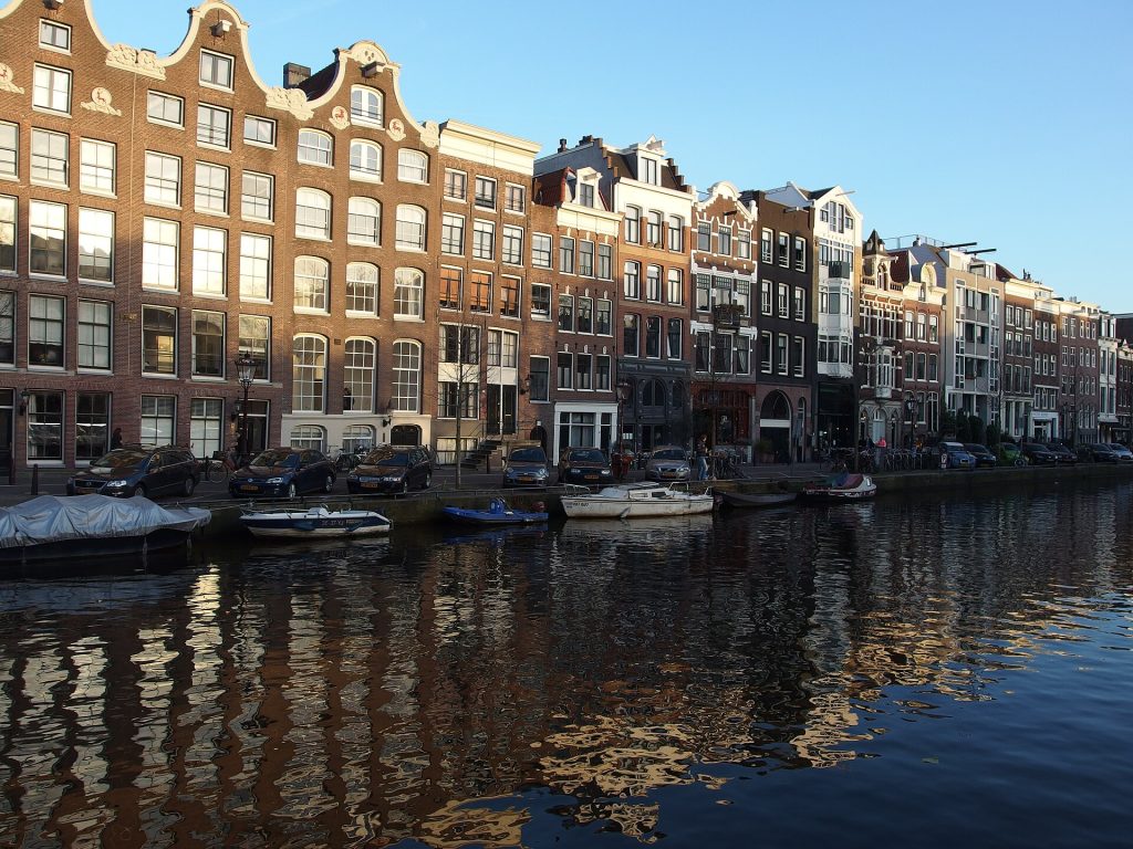 Historic houses and canal in the Jordaan district of Amsterdam