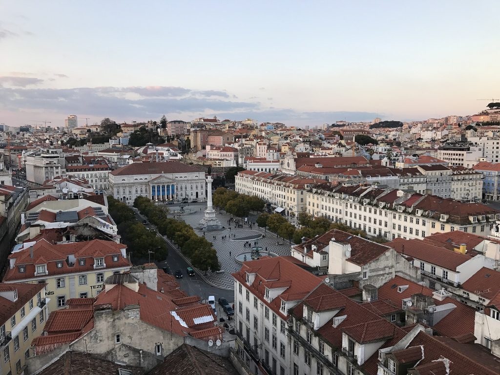 Lisbon rooftops and streets in the Baixa and Chiado area