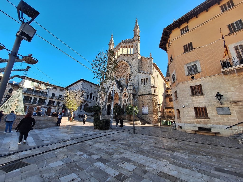 Plaça de la Constitució, the historic town square of Sóller in Mallorca